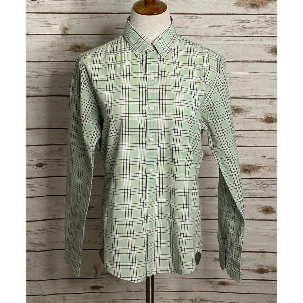 Bonobos Slim Fit classic cotton mint green/navy plaid button-down shirt Size Med